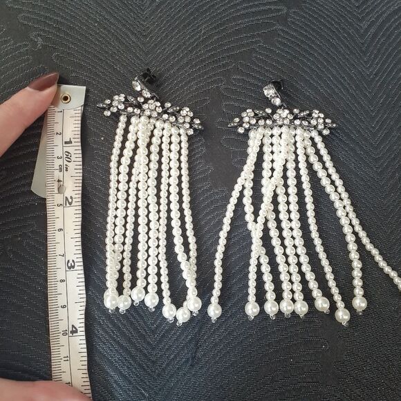 Zara Nwot Elegant Faux Pearl and Crystal Drop Earrings - Picture 7 of 14